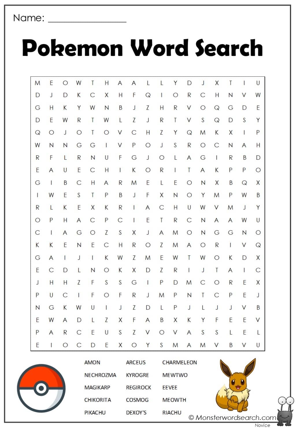 Monster Word Search Printable