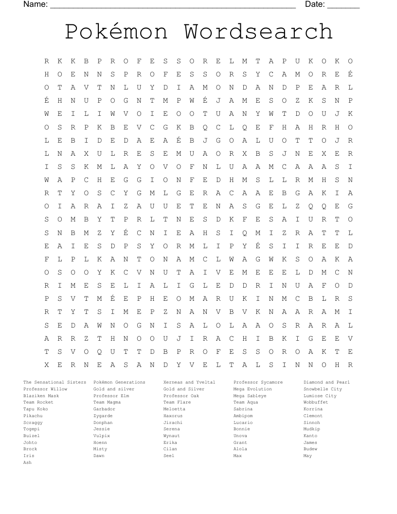 Pokemon Word Search WordMint