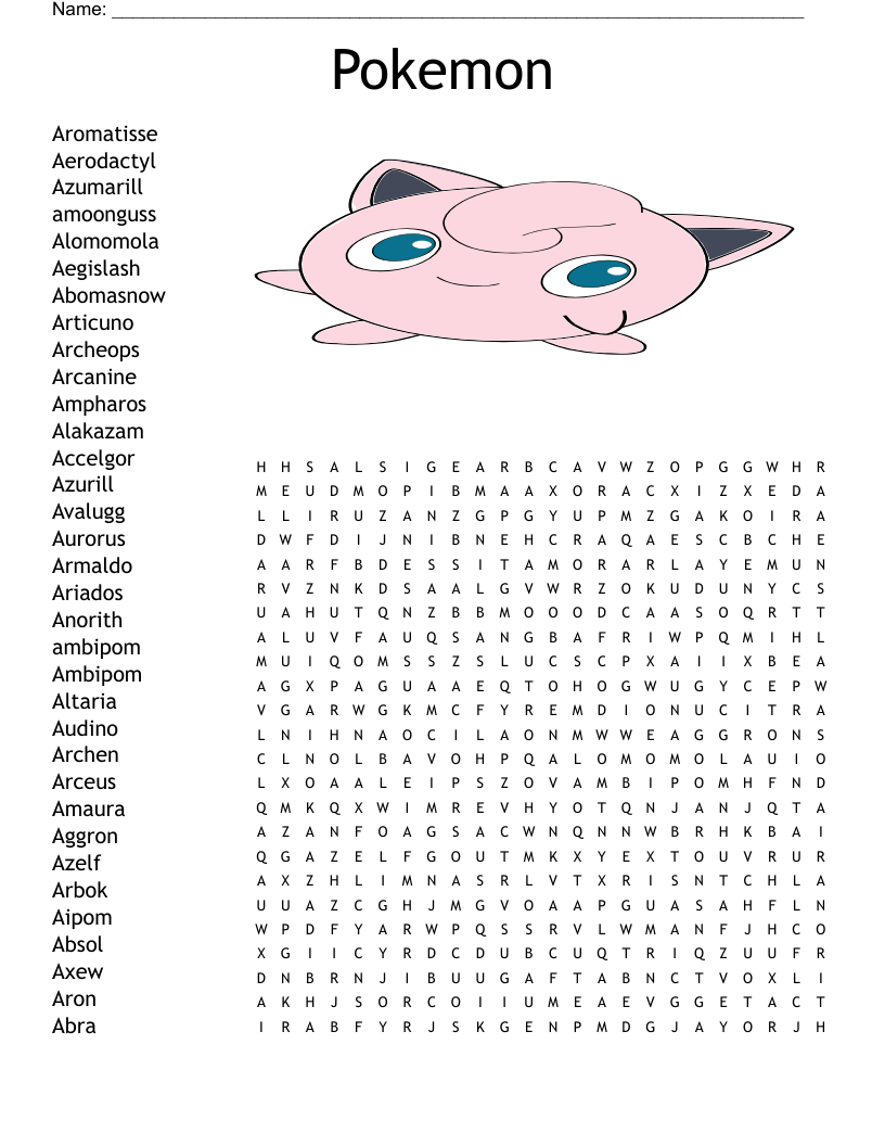 Pokemon Word Search WordMint