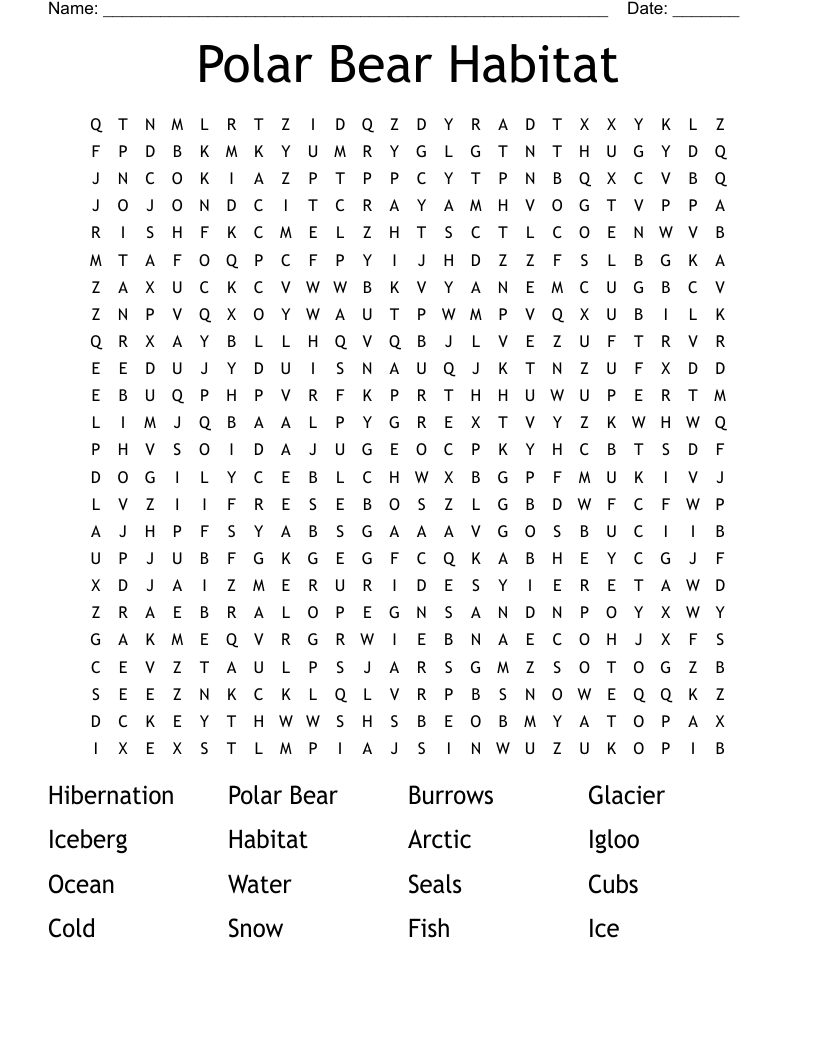 Polar Bear Habitat Word Search WordMint
