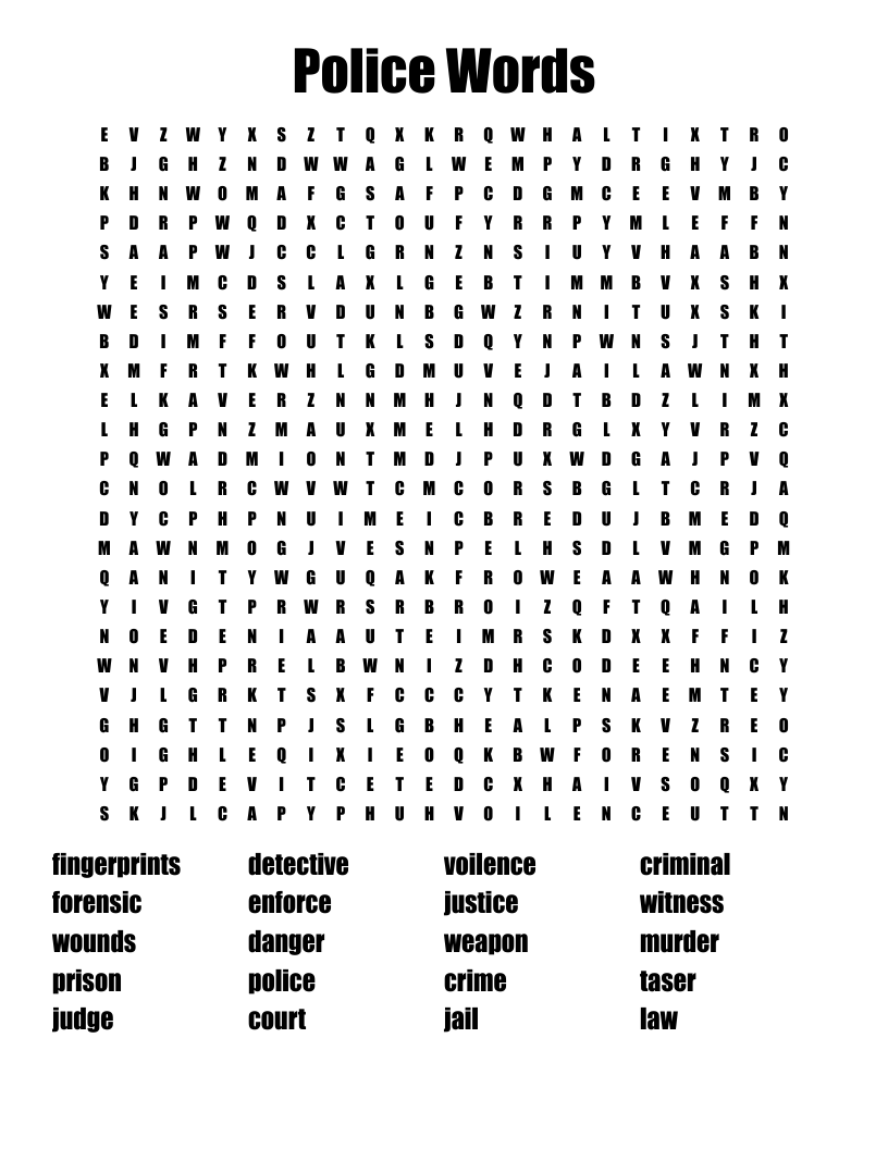 Police Words Word Search WordMint