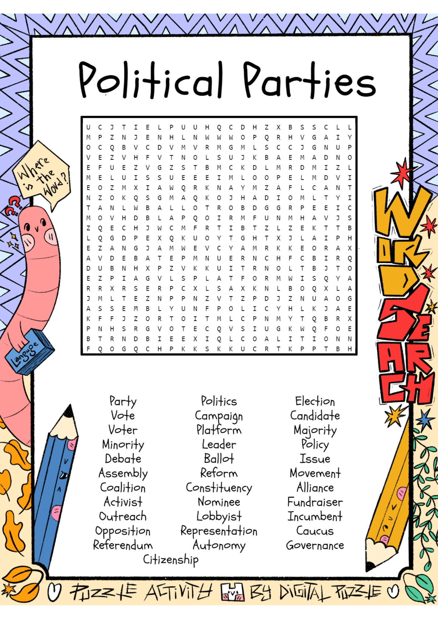 Political Parties Word Search Puzzle Worksheet Activity Made By Teachers