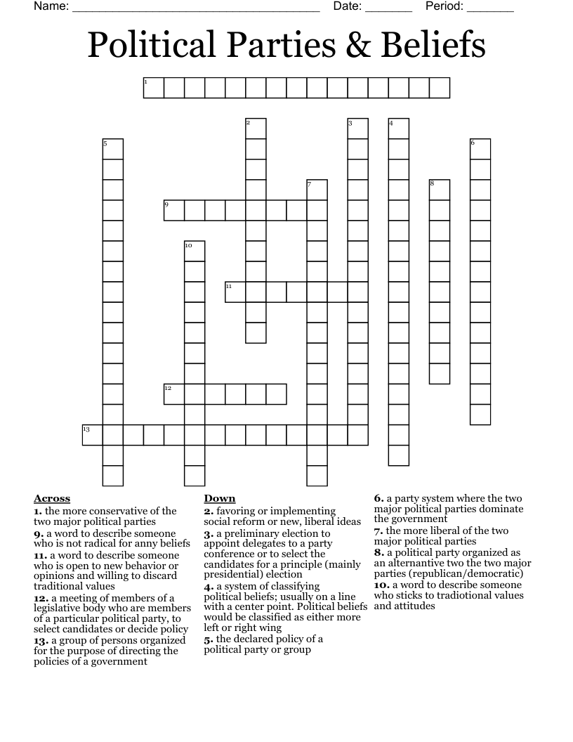 Political Parties Word Search WordMint