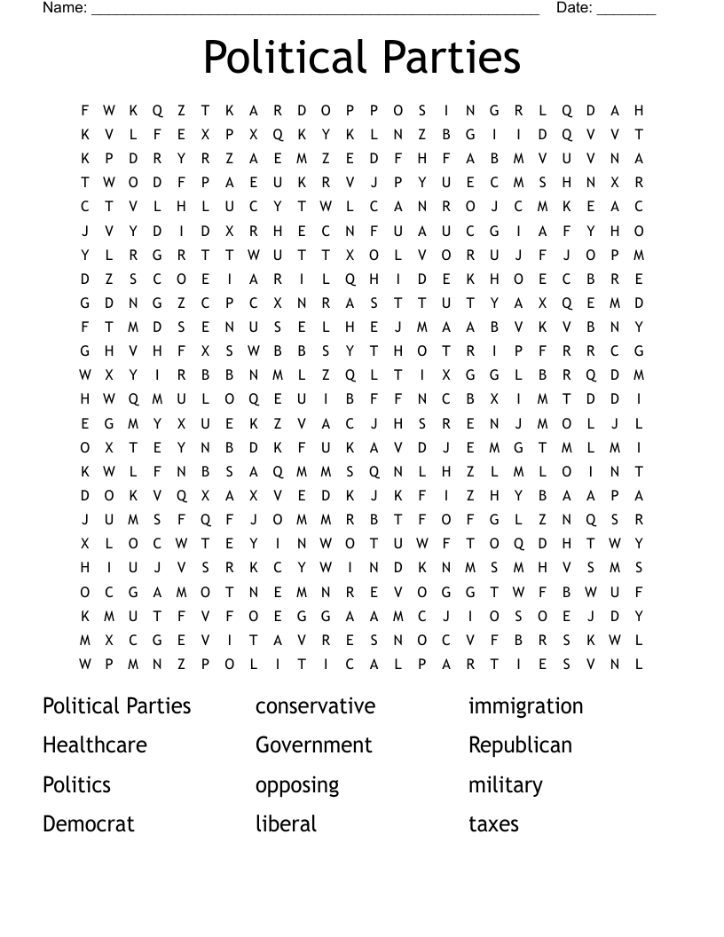 Political Parties Word Search WordMint