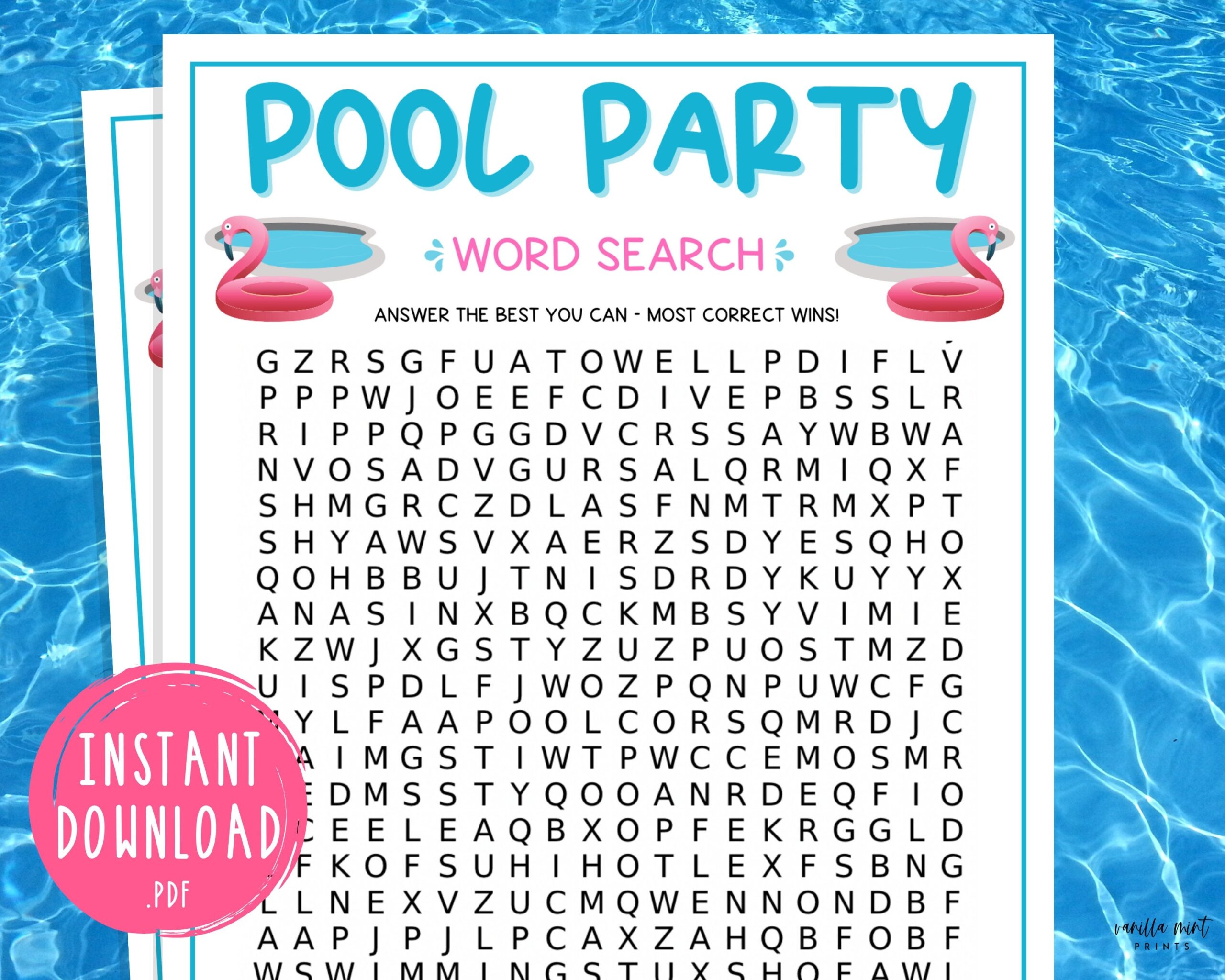 Swimming Word Search Printable