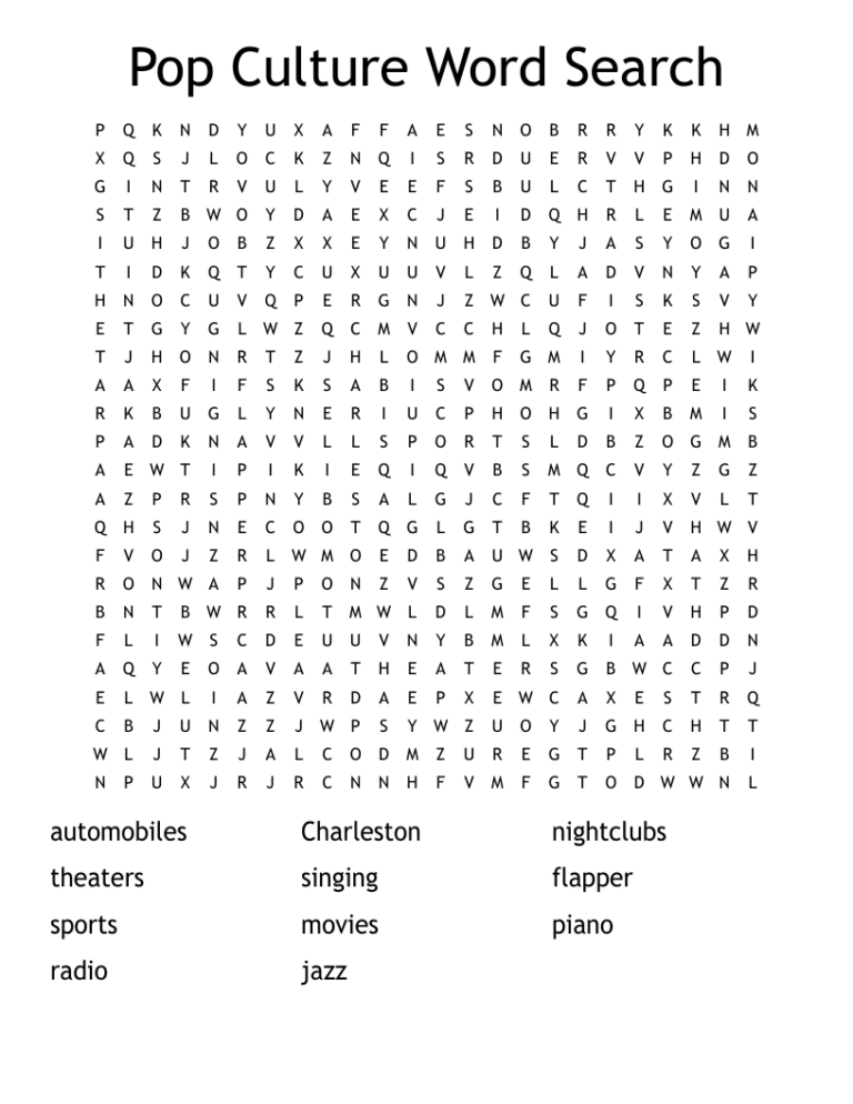 Pop Culture Word Search WordMint