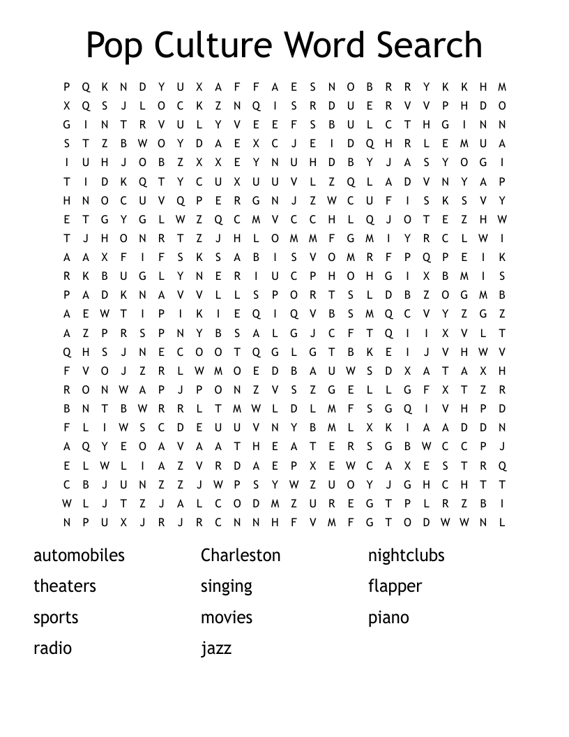 Pop Culture Word Search WordMint