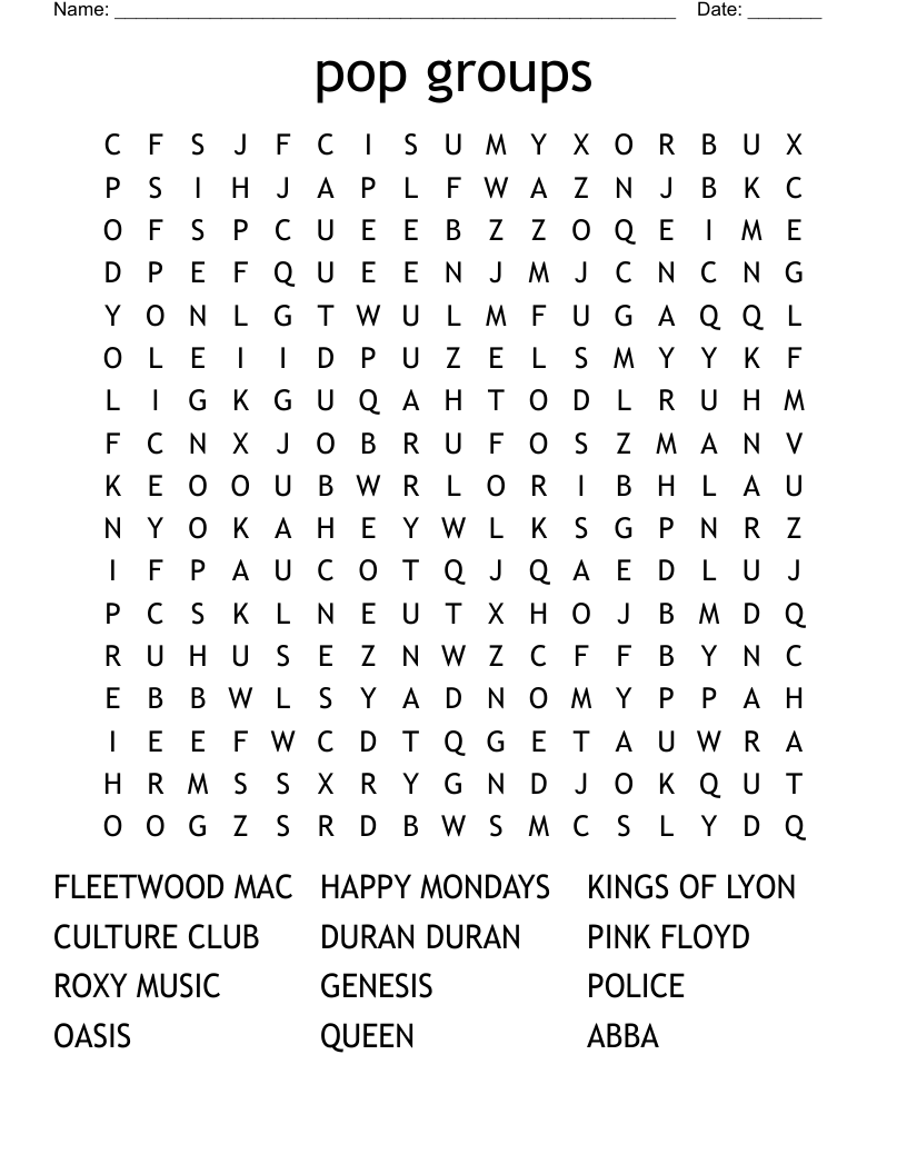 Pop Groups Word Search WordMint
