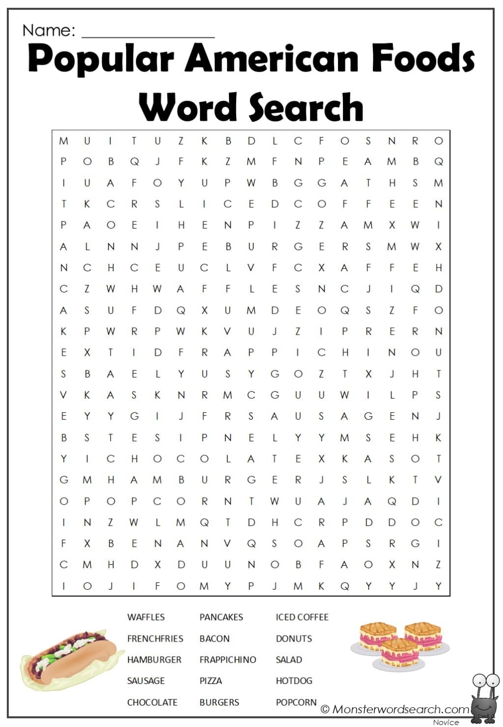 Popular American Foods Word Search Monster Word Search