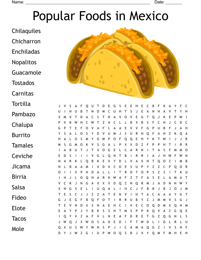 Popular Foods In Mexico Word Search WordMint