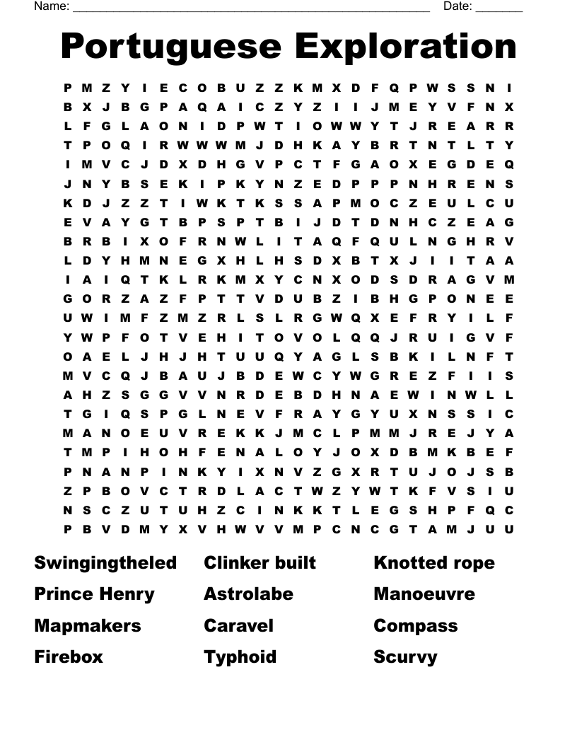Portuguese Exploration Word Search WordMint