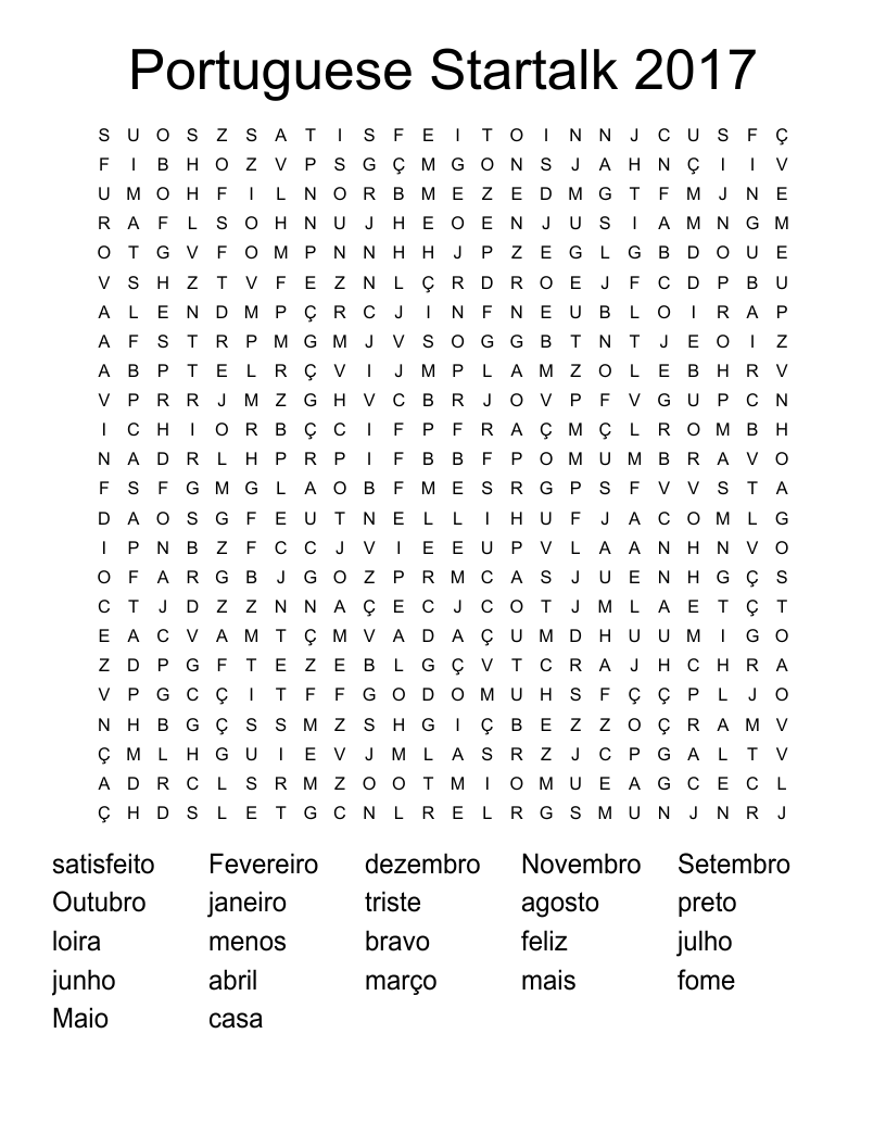 2017 Word Search Printable
