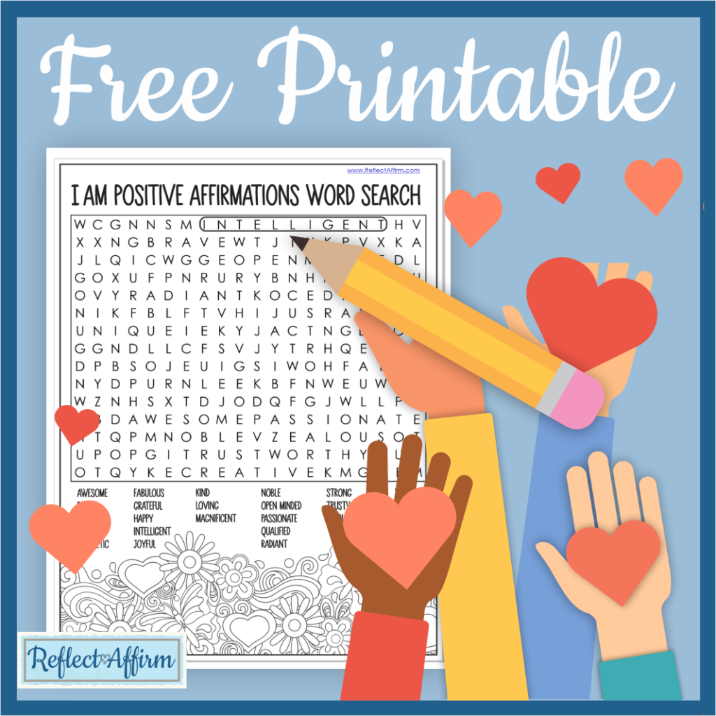 Positive Affirmation Word Search PDF Free Printable Reflect Affirm