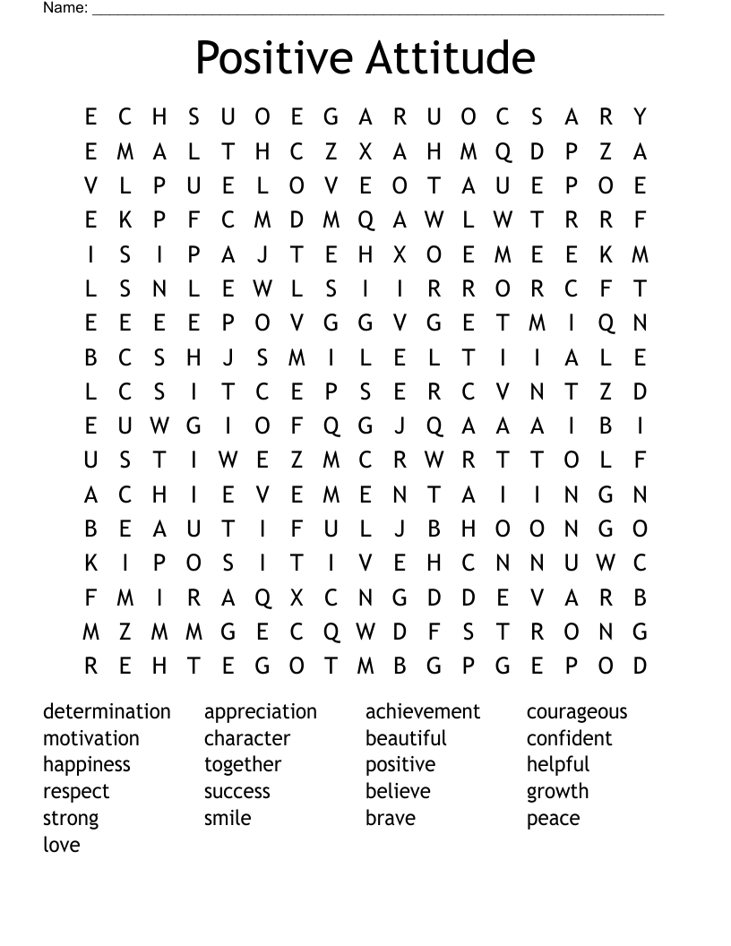 Positive Attitude Word Search WordMint