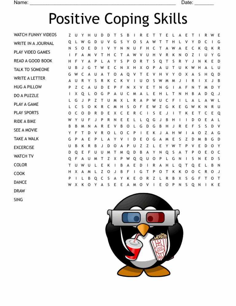 Positive Coping Skills Word Search WordMint