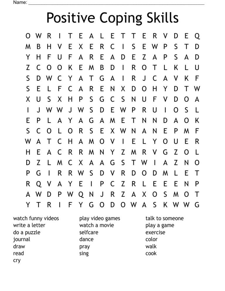 Positive Coping Skills Word Search WordMint