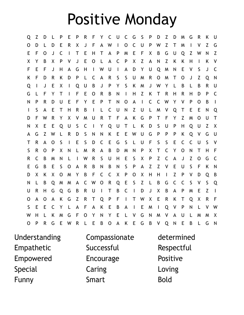 Positive Monday Word Search WordMint