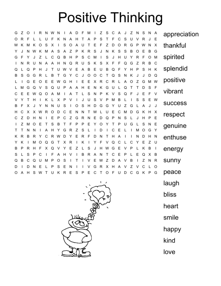 Positive Thinking Word Search WordMint