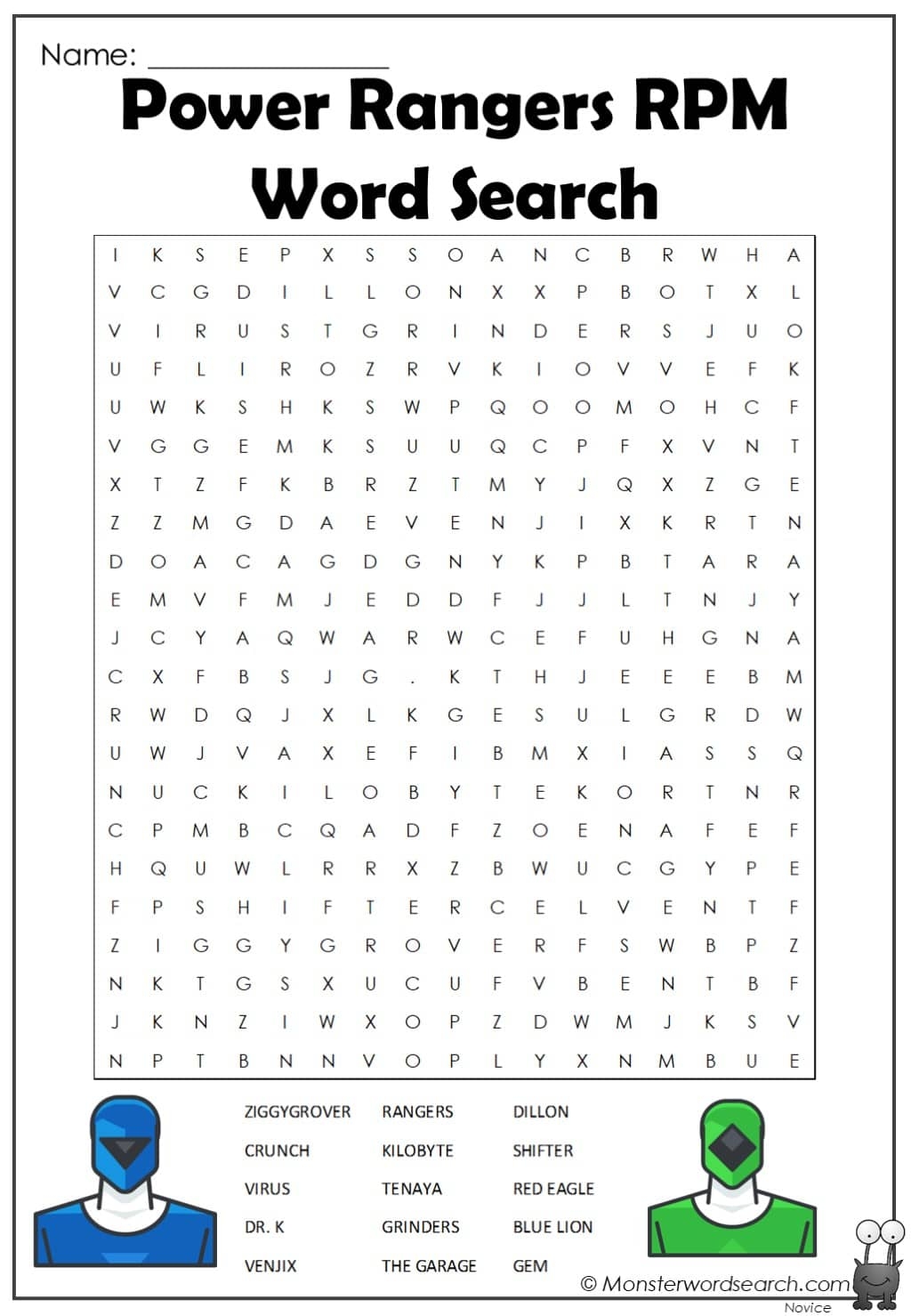 Power Rangers Rpm Word Search Monster Word Search