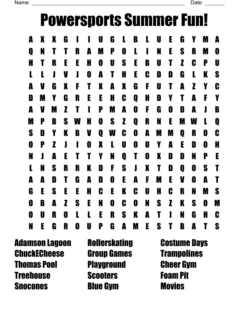 Summer Fun Word Search Printable Hard
