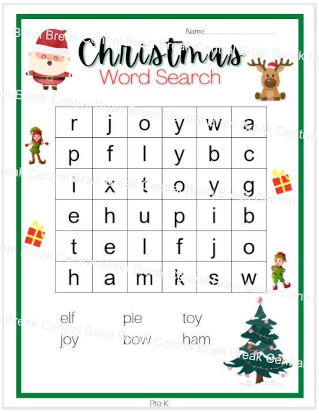 Pre k Christmas Word Search With Answer Key Printable Etsy