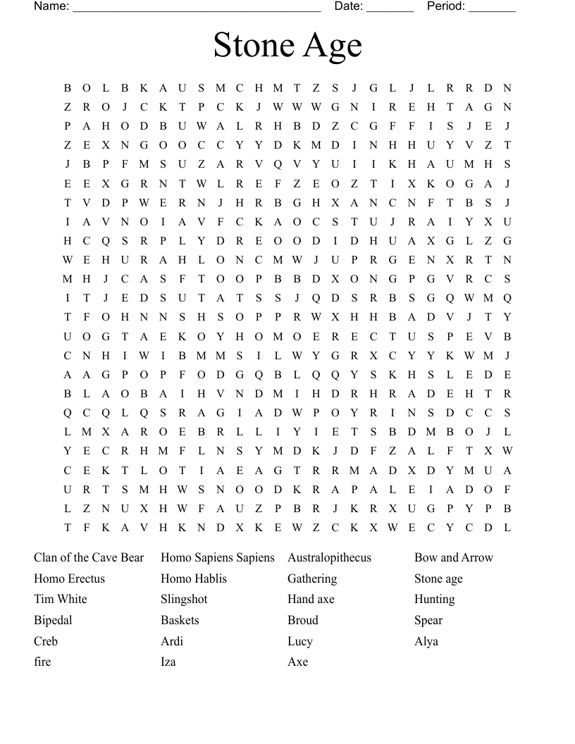 Prehistory Word Search WordMint