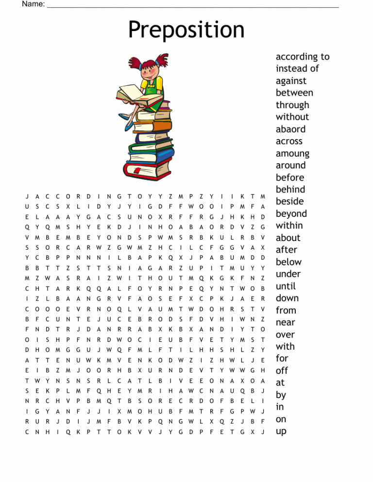 Preposition Word Search WordMint