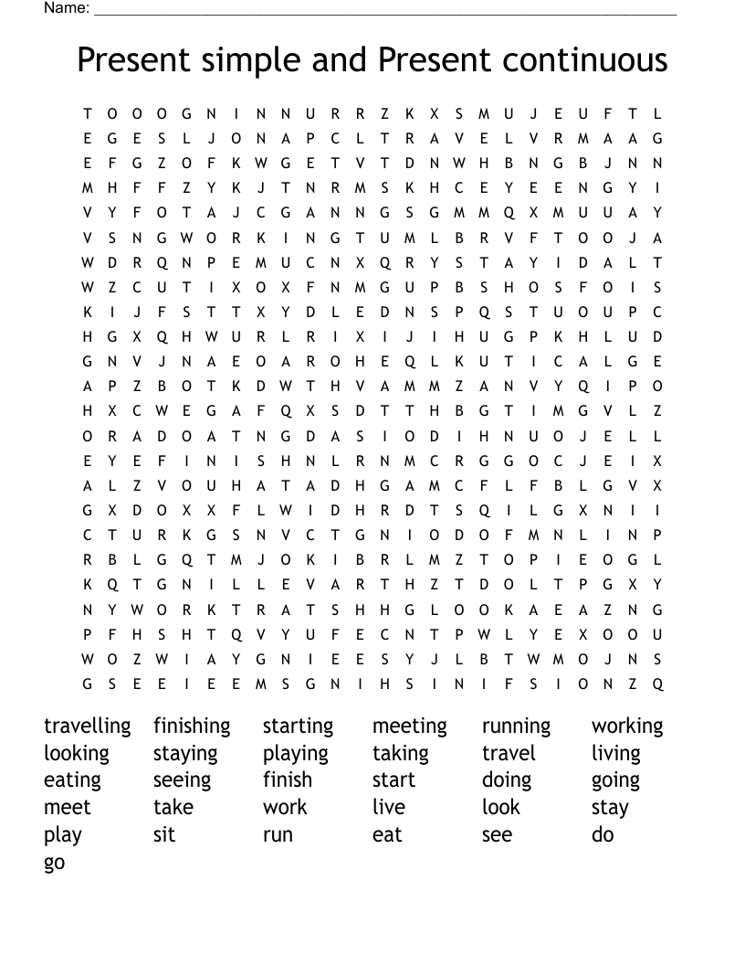 Present Simple And Present Continuous Word Search WordMint