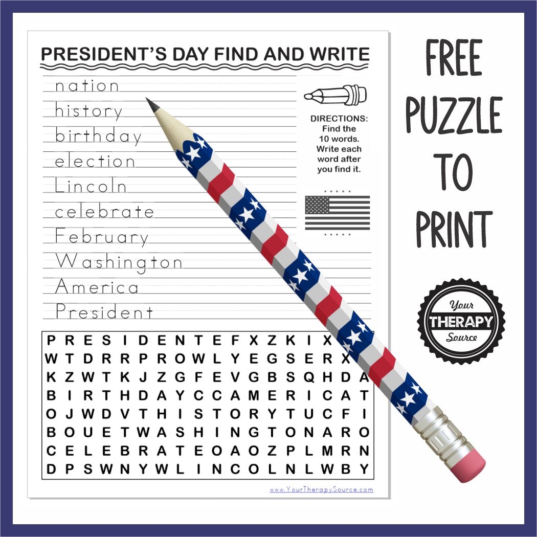 Presidents Day Word Search FREE Your Therapy Source