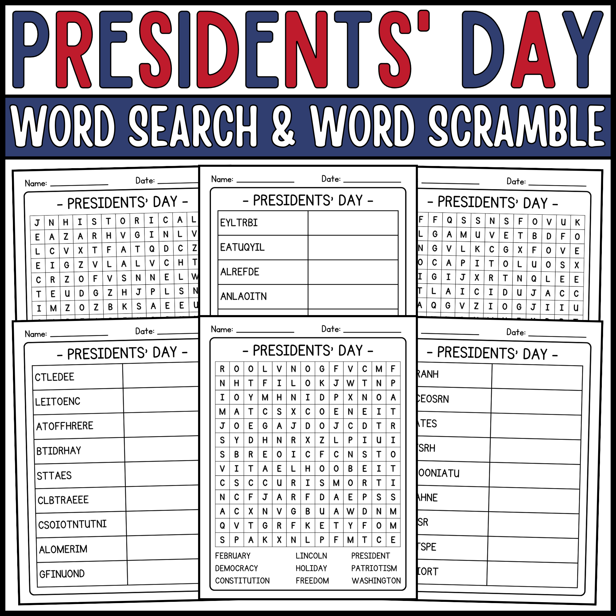 Presidents Day Word Search U0026 Word Scramble Presidents Day Vocabulary Activities Made By Teachers