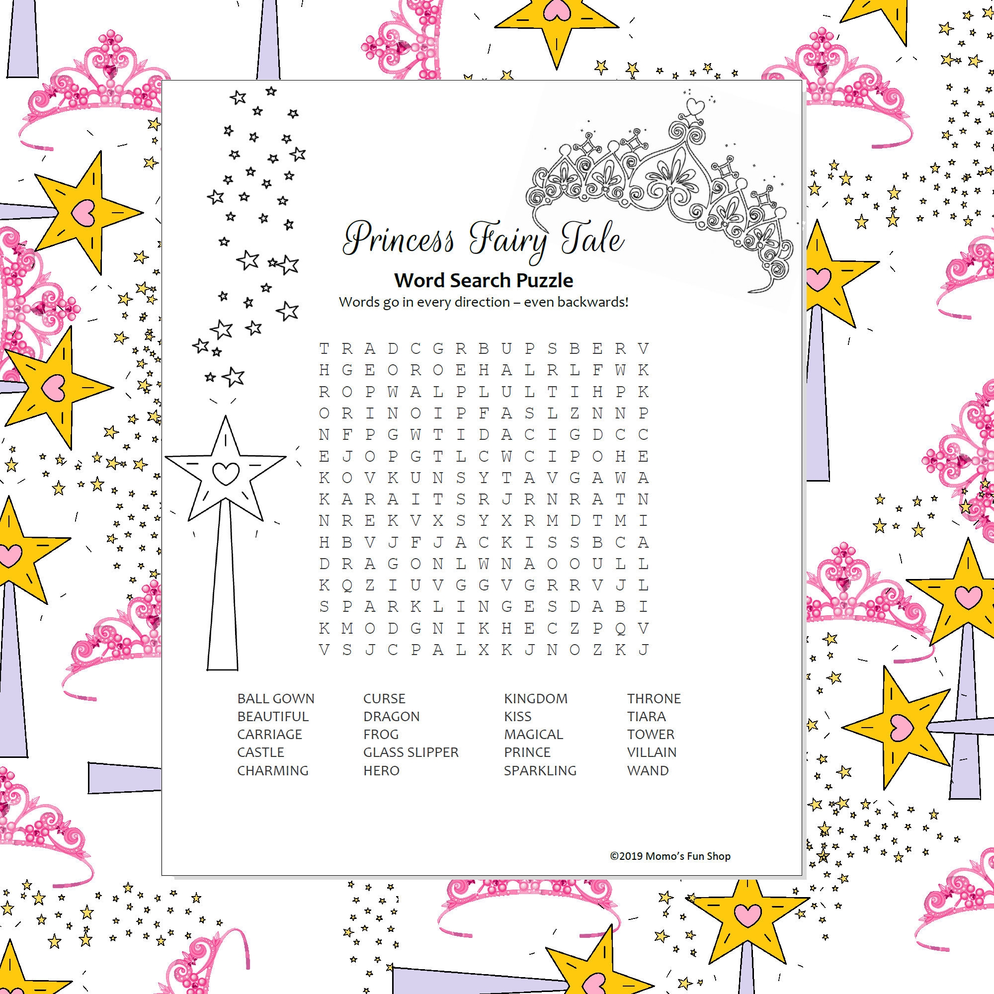 Princess Fairy Tale Word Search Puzzle Party Printables For Kids 