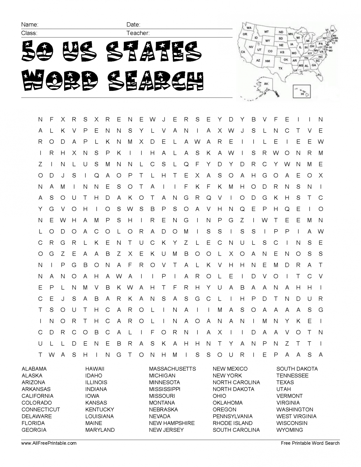 Usa Word Search Printable