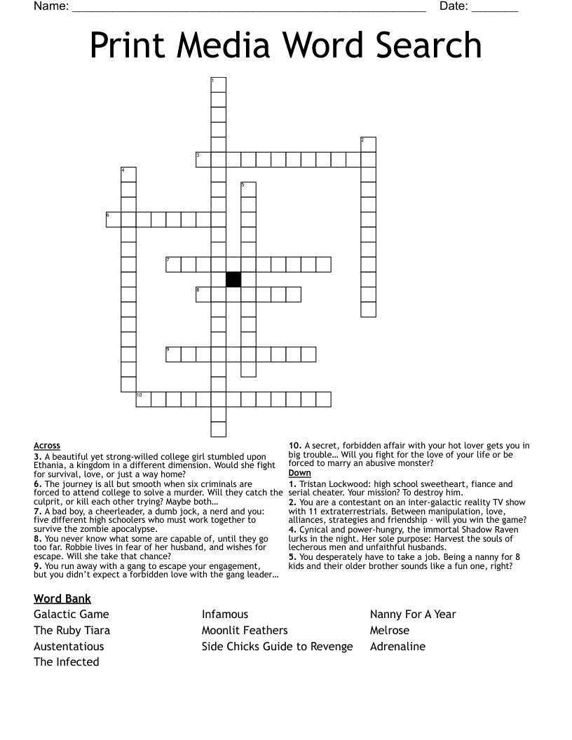 Printable Media Word Search Printable Media Word Search