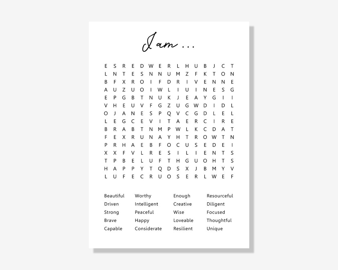 Printable Affirmation Word Search Mental Health Word Search Positive Words Word Search Instant Download Etsy