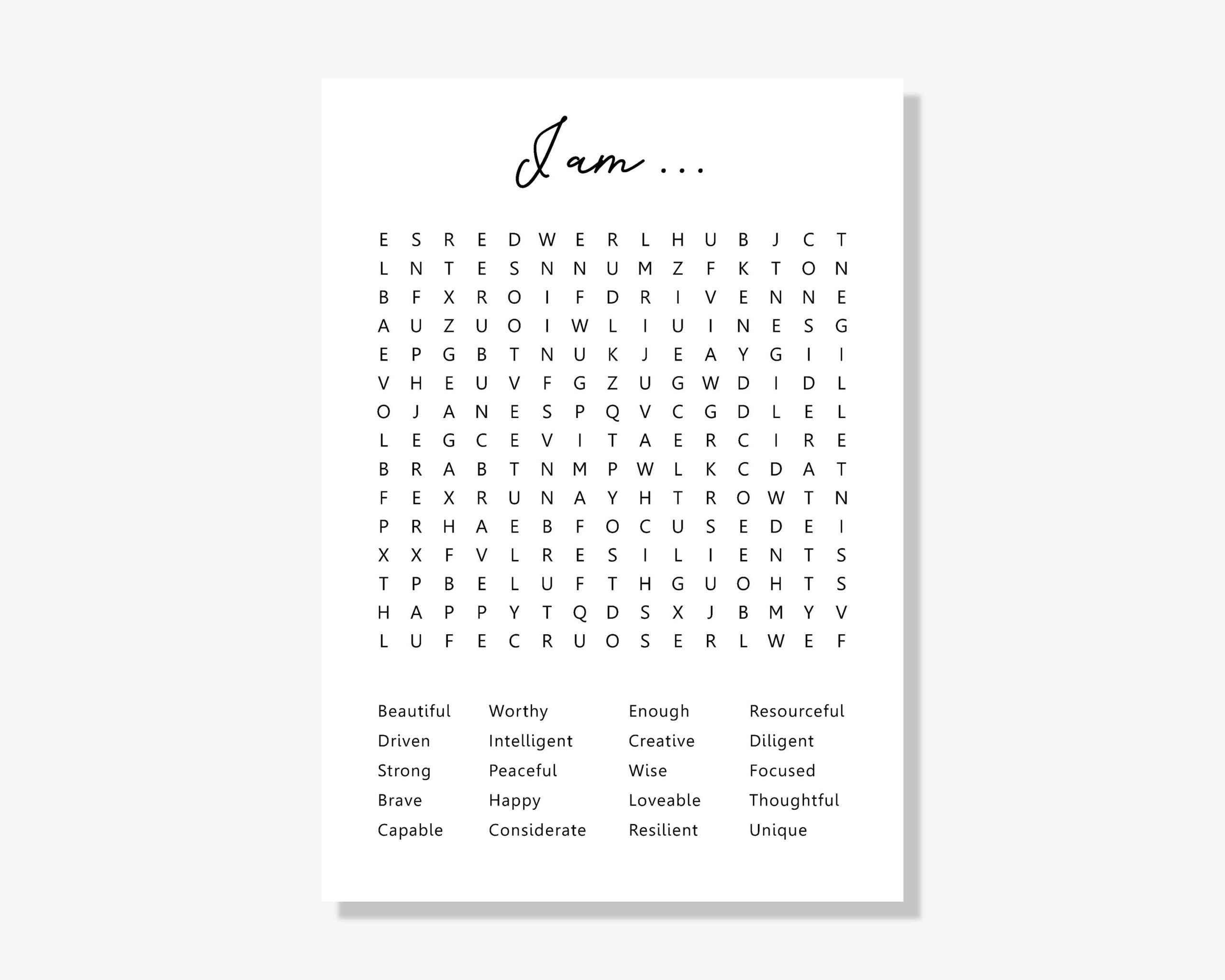 Printable Affirmation Word Search Mental Health Word Search 