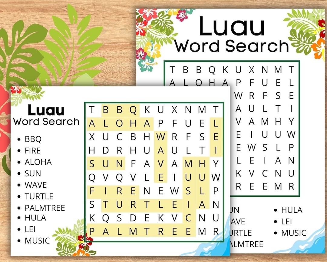 Luau Word Search Printable