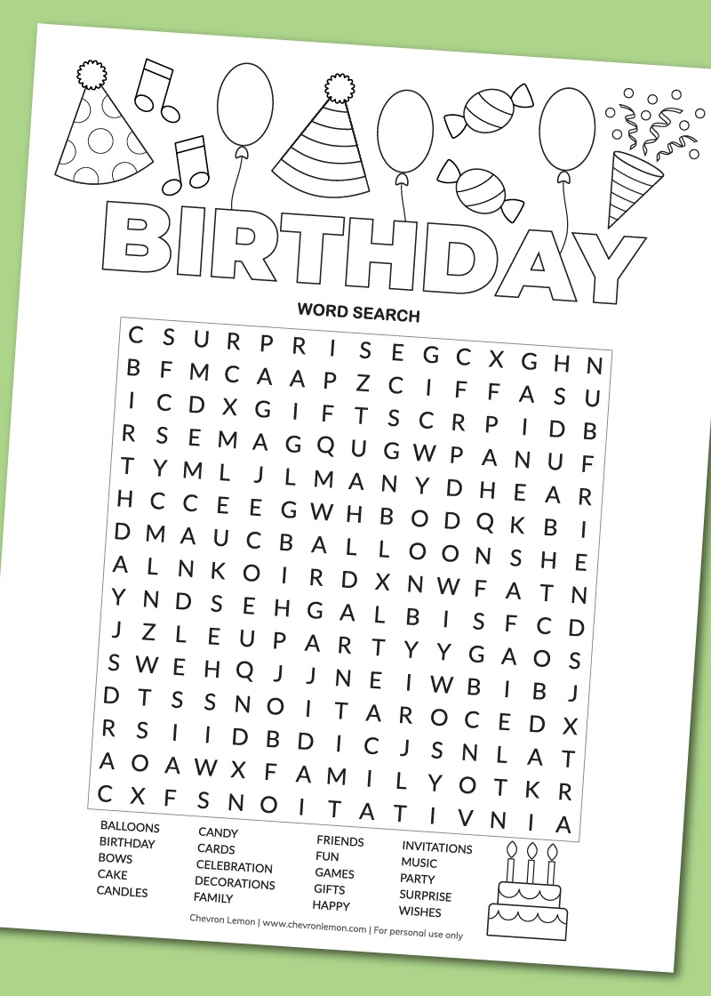 Cake Word Search Printables