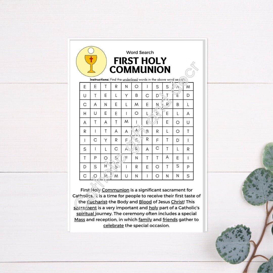 Printable Catholic First Communion Word Search 1st Communion Worksheet 1st Holy Communion First Holy Communion Instant Download Etsy