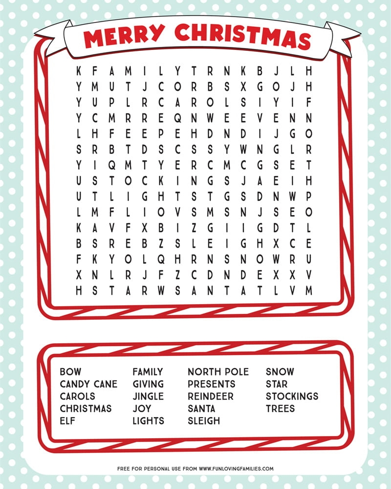 Xmas Word Search Printable