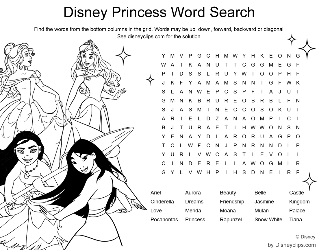 Princess Word Search Printable