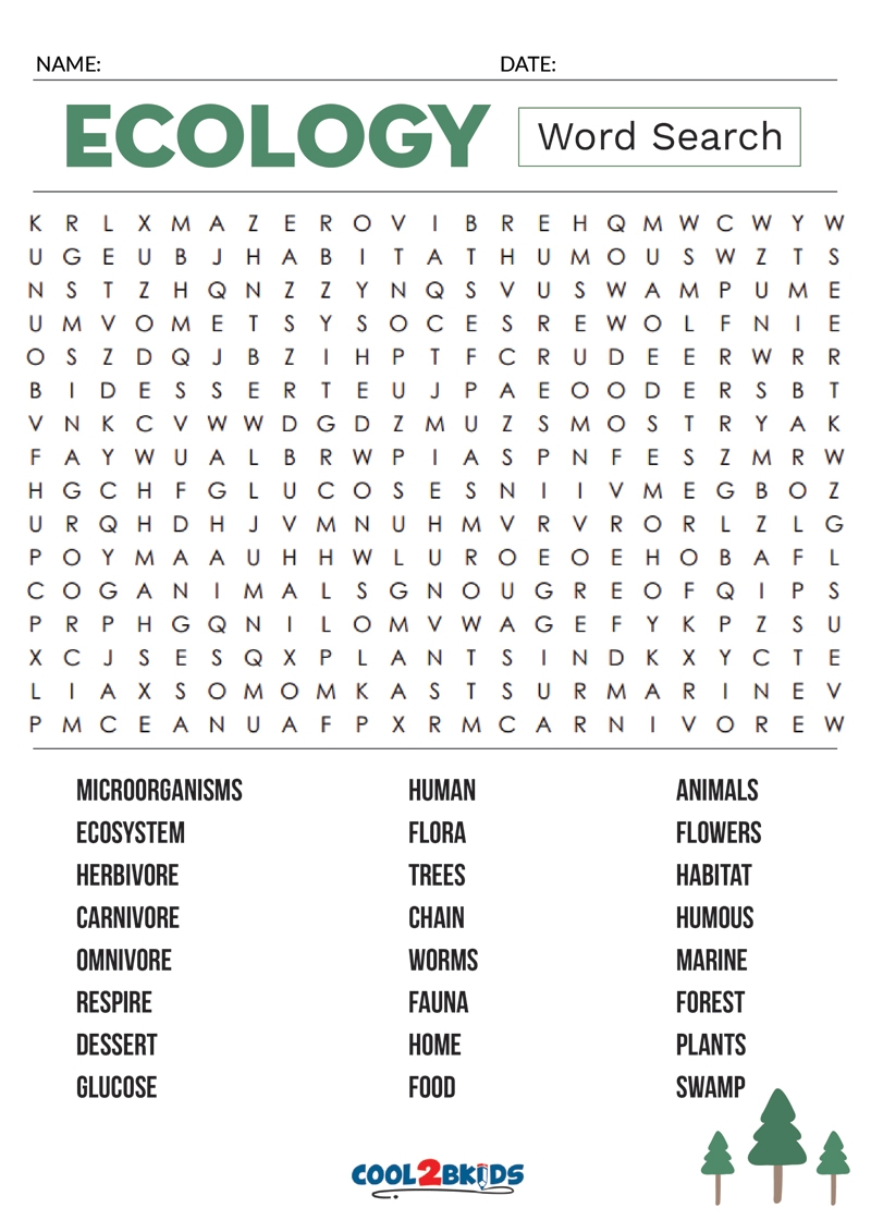 Printable Ecology Word Search Cool2bKids Worksheets Library