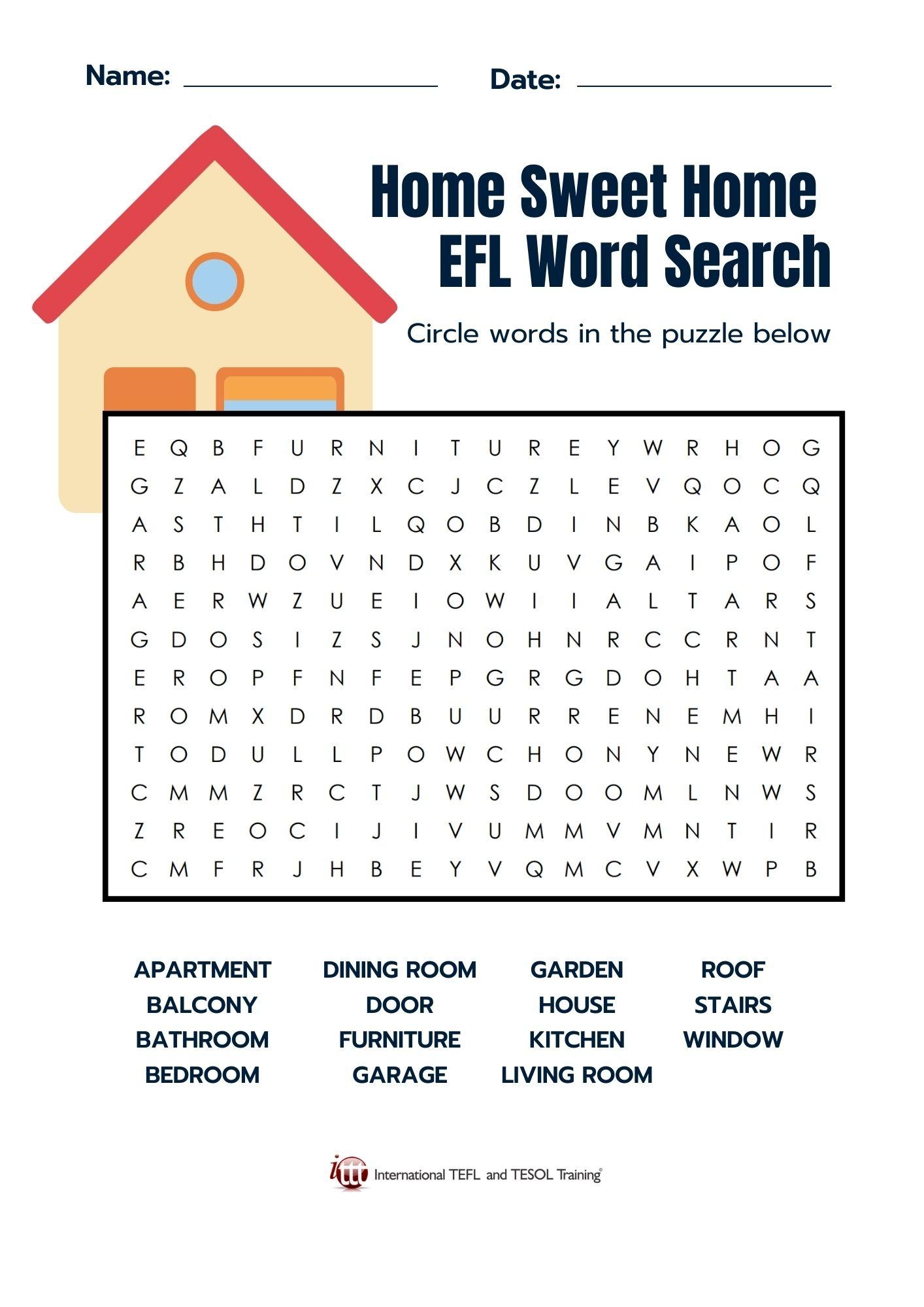 Printable ESL Home Word Search ITTT