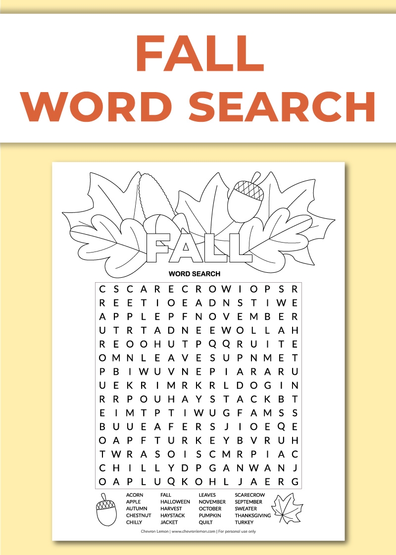 Word Search Fall Free Printable