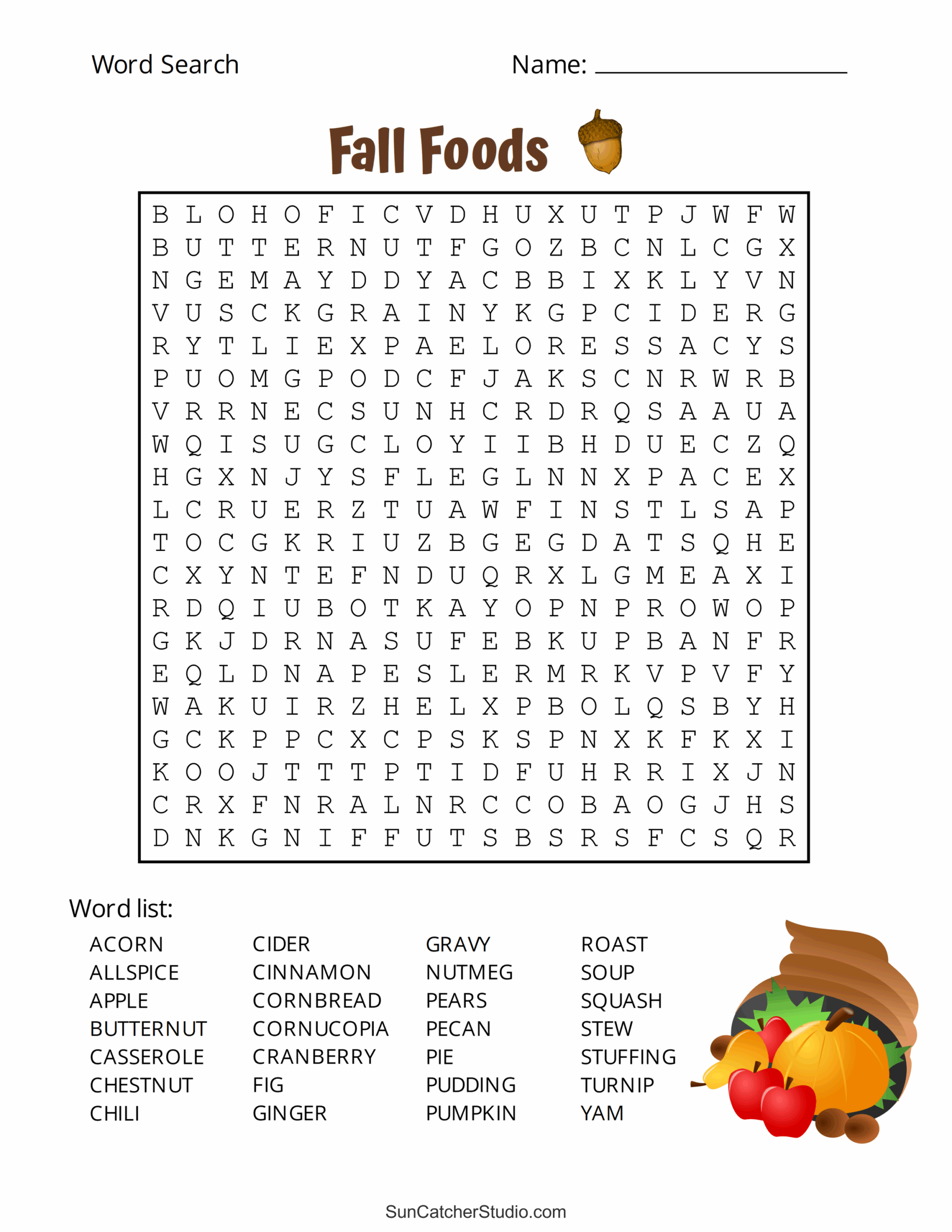 Fall Word Search Printable For Adults