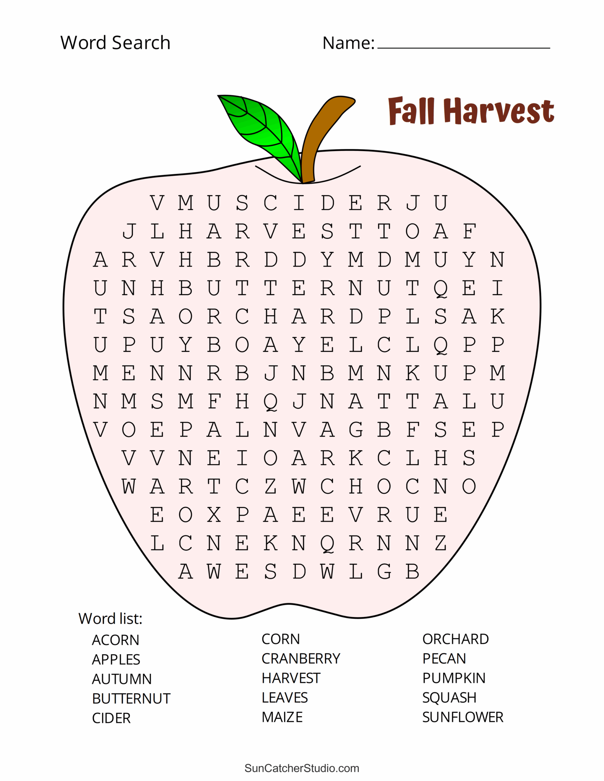 Free Printable Fall Word Search Puzzles