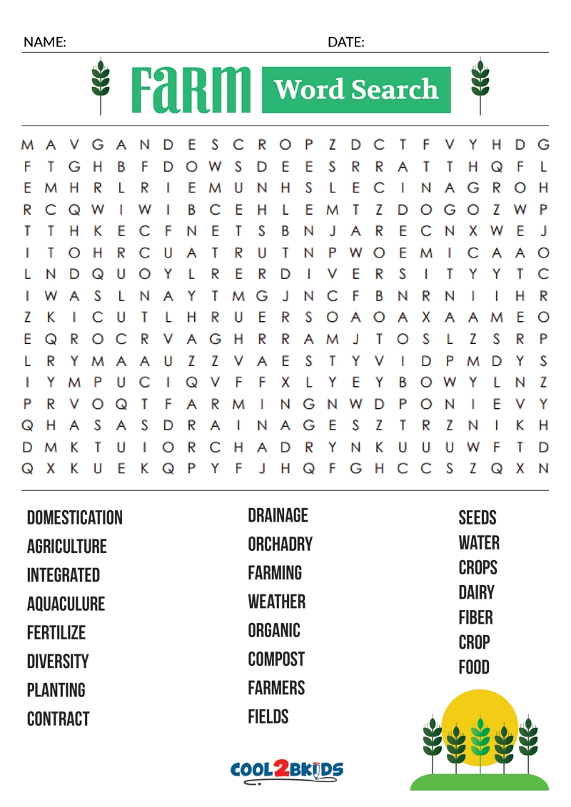 Free Printable Farming Word Search
