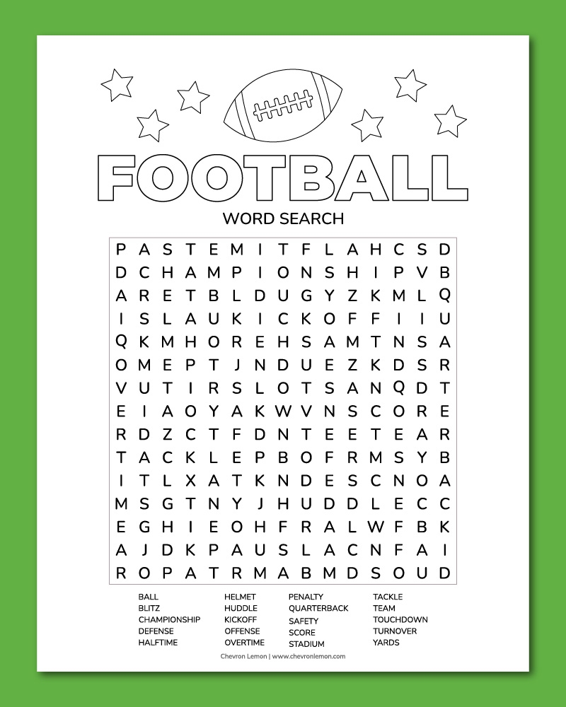 Printable Football Word Search Printable Football Word Search