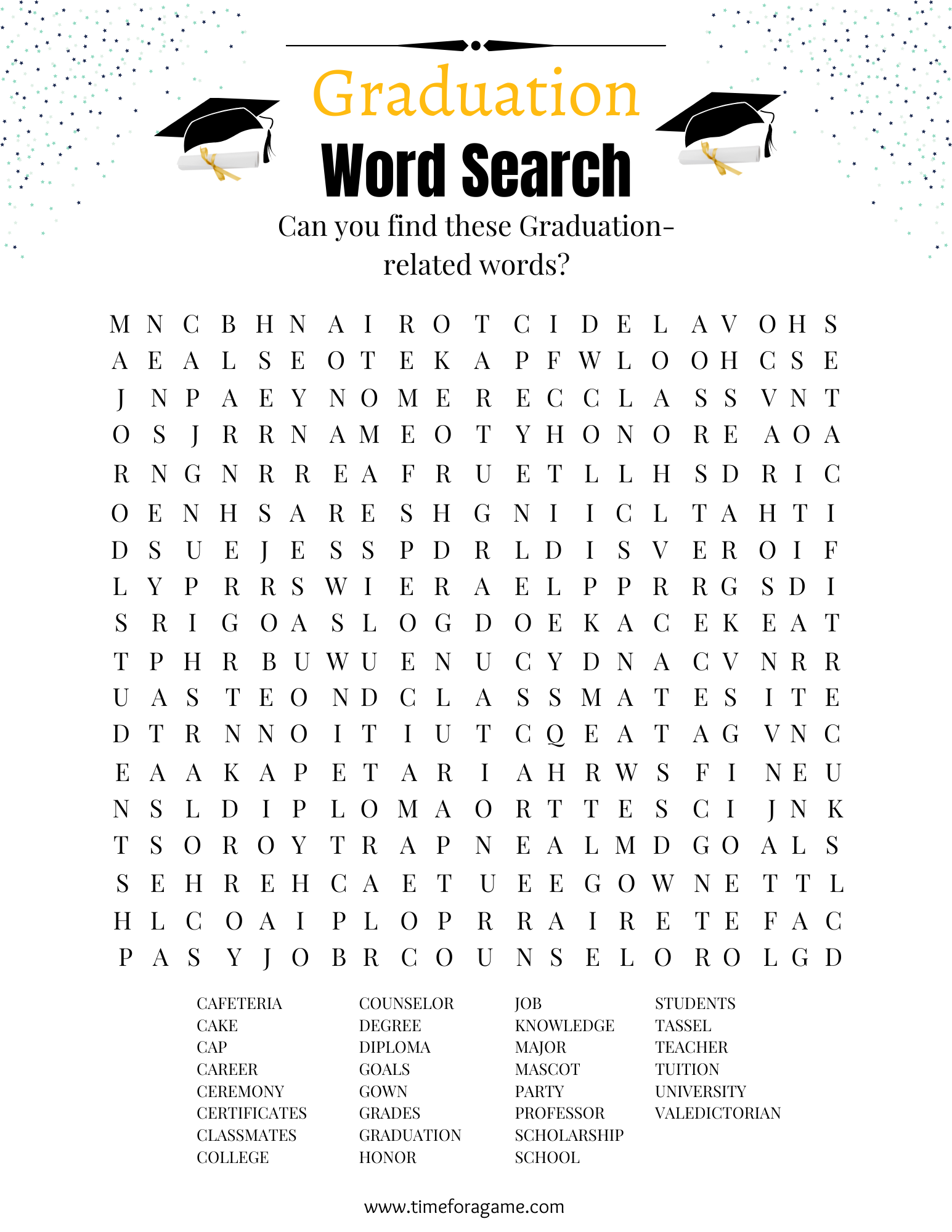 Printable Graduation Word Search