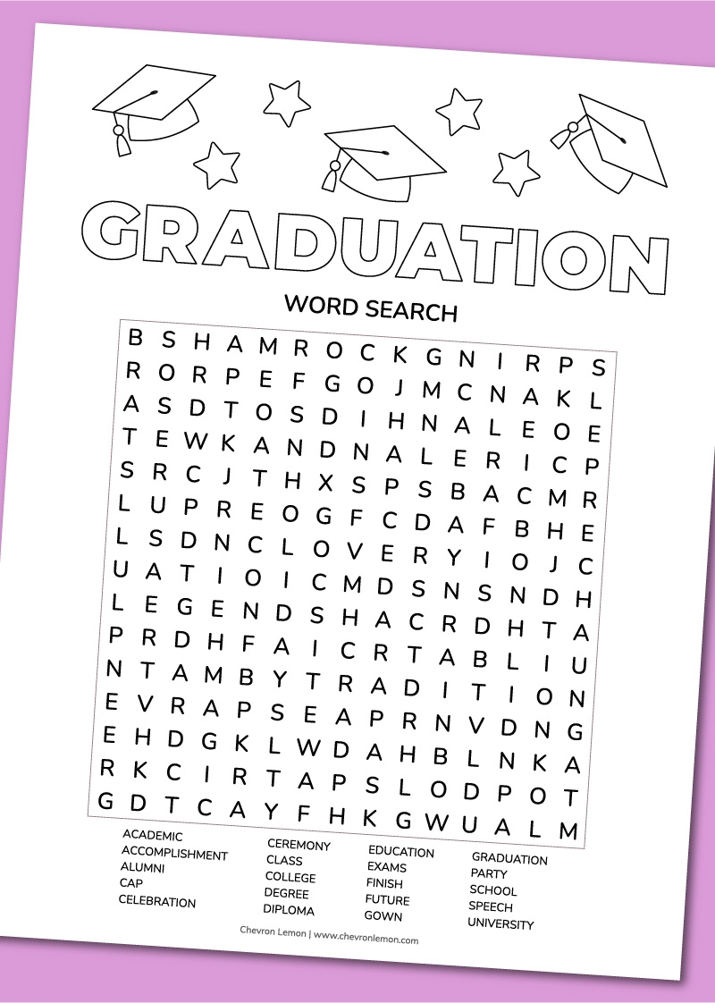 Printable Graduation Word Search Chevron Lemon