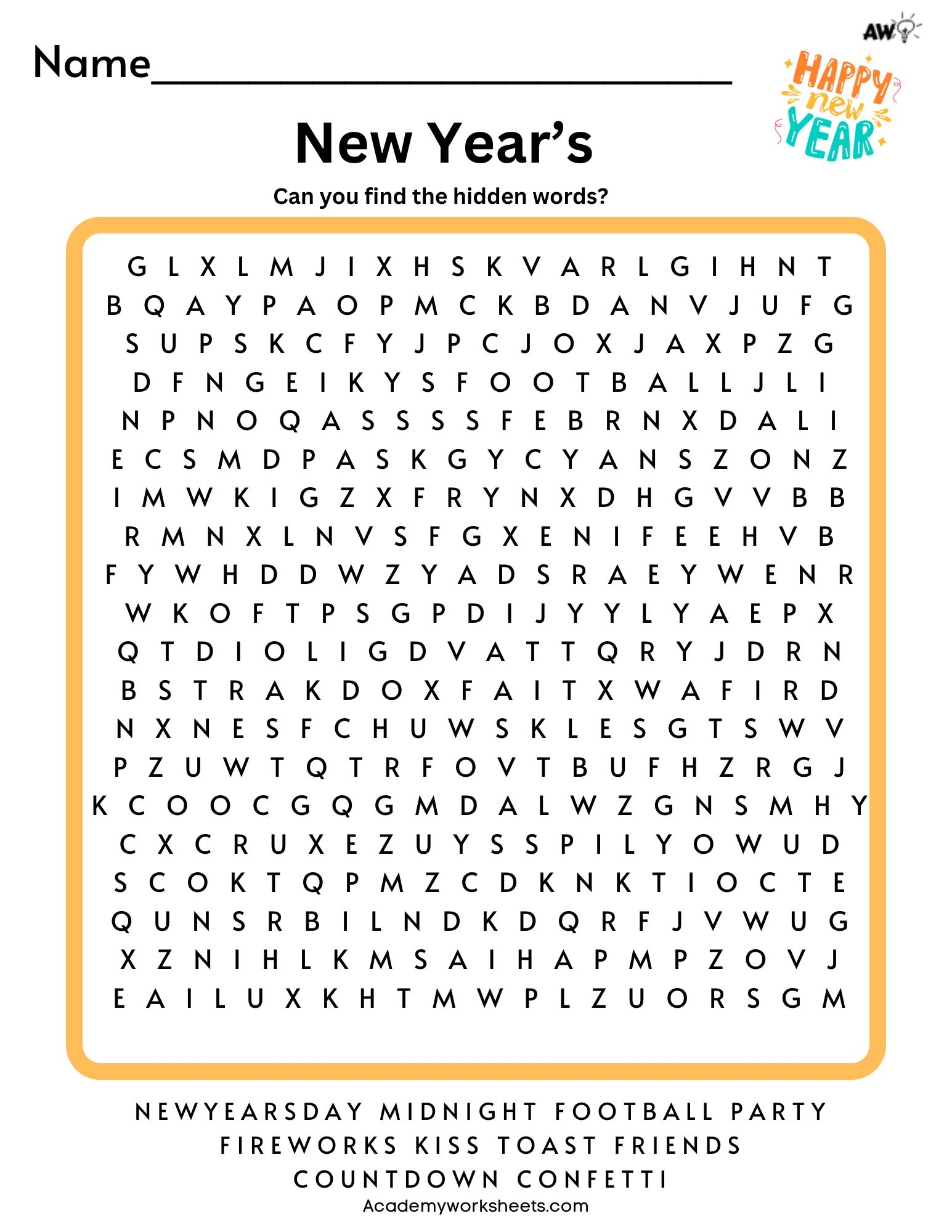 Printable New Year Word Search For Children Academy Worksheets